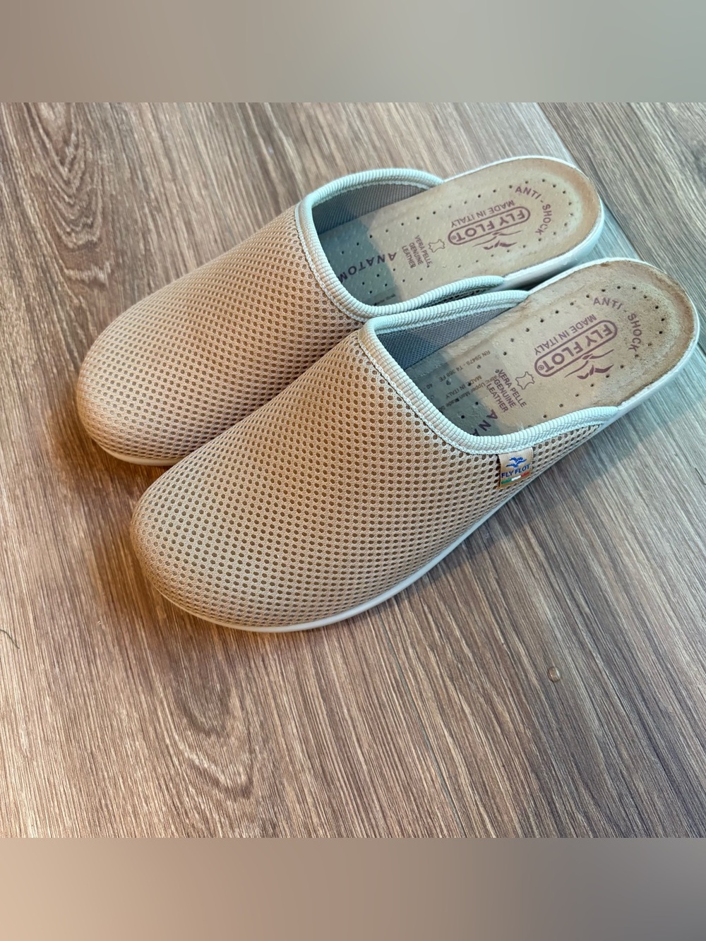 FLY FLOT Clogs EU 40 US 9 Mules Slip On Made in Italy Tan Mesh Anatomic